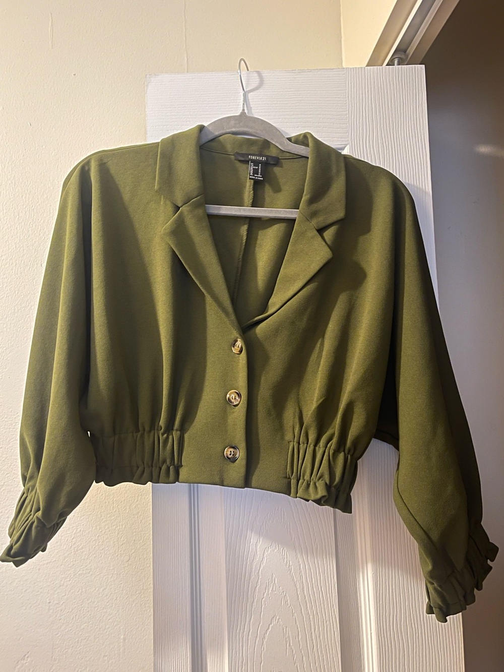 Forever 21 Olive Green Cropped Blazer Top